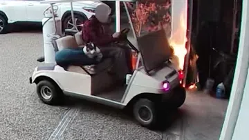 Man Arrested After Torching Stranger’s Garage With Homemade Flamethrower and Dog on Golf Cart